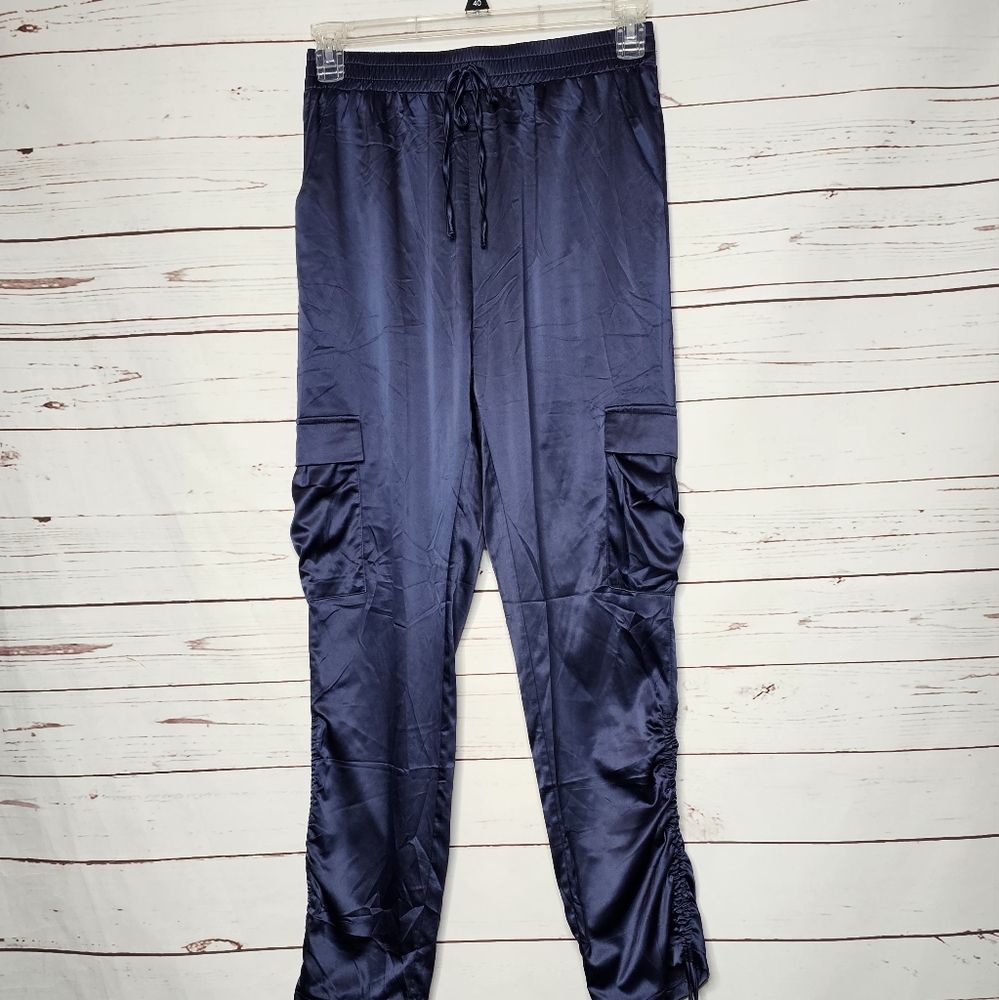 Pretty Garden Ruched Satin High Waist Cargo Joggers